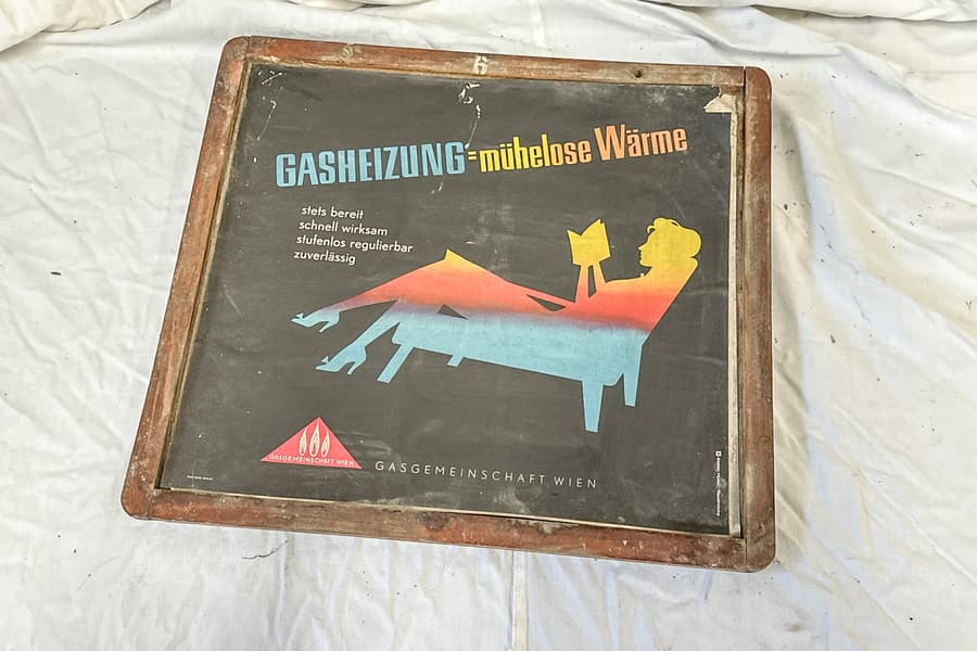 Vintage Straßenbahn Werbetafel \Gasgemeinschaft Wien\